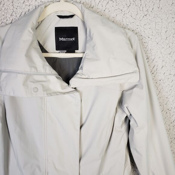 Vintage Marmot Trench Coat M White Long Rain Jacket Parka Old Money Preppy Chic - Picture 3 of 11